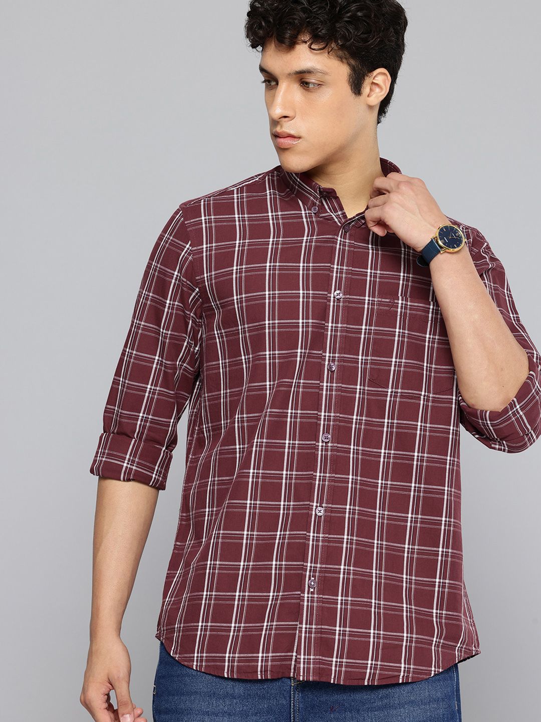 Indian Terrain Classic Checked Pure Cotton Casual Shirt