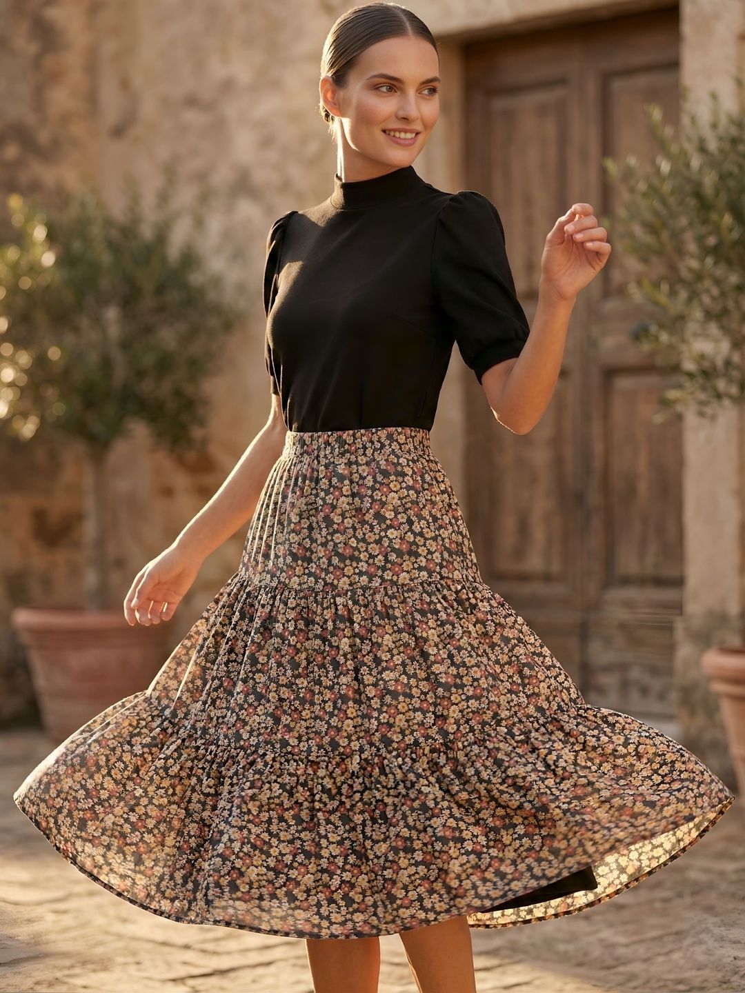 AmorLuxe Summer Checks Solid Vest Top with Skirt