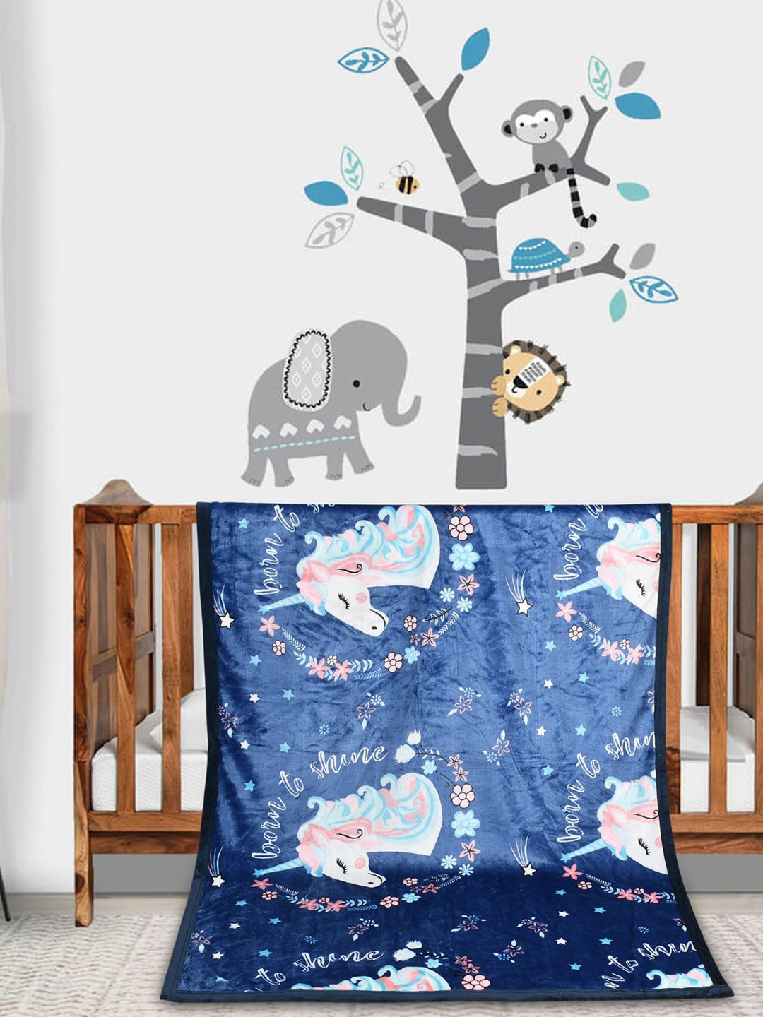 Florida Florida Kids Blue & White Cartoon Characters Heavy Winter 350 GSM Single Bed Blanket
