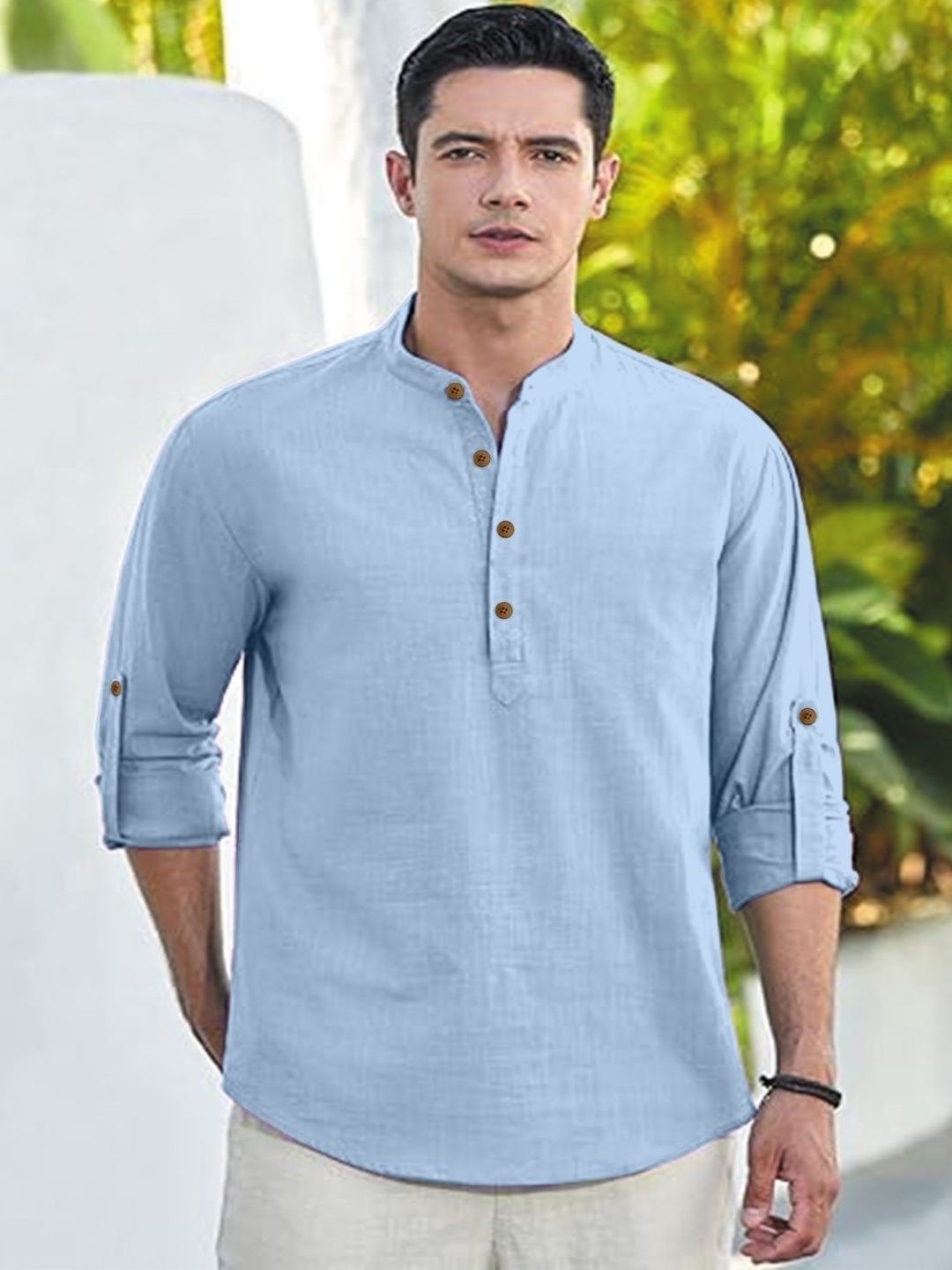CLOTHING VEDA Mandarin Collar Roll-Up Sleeves Kurta