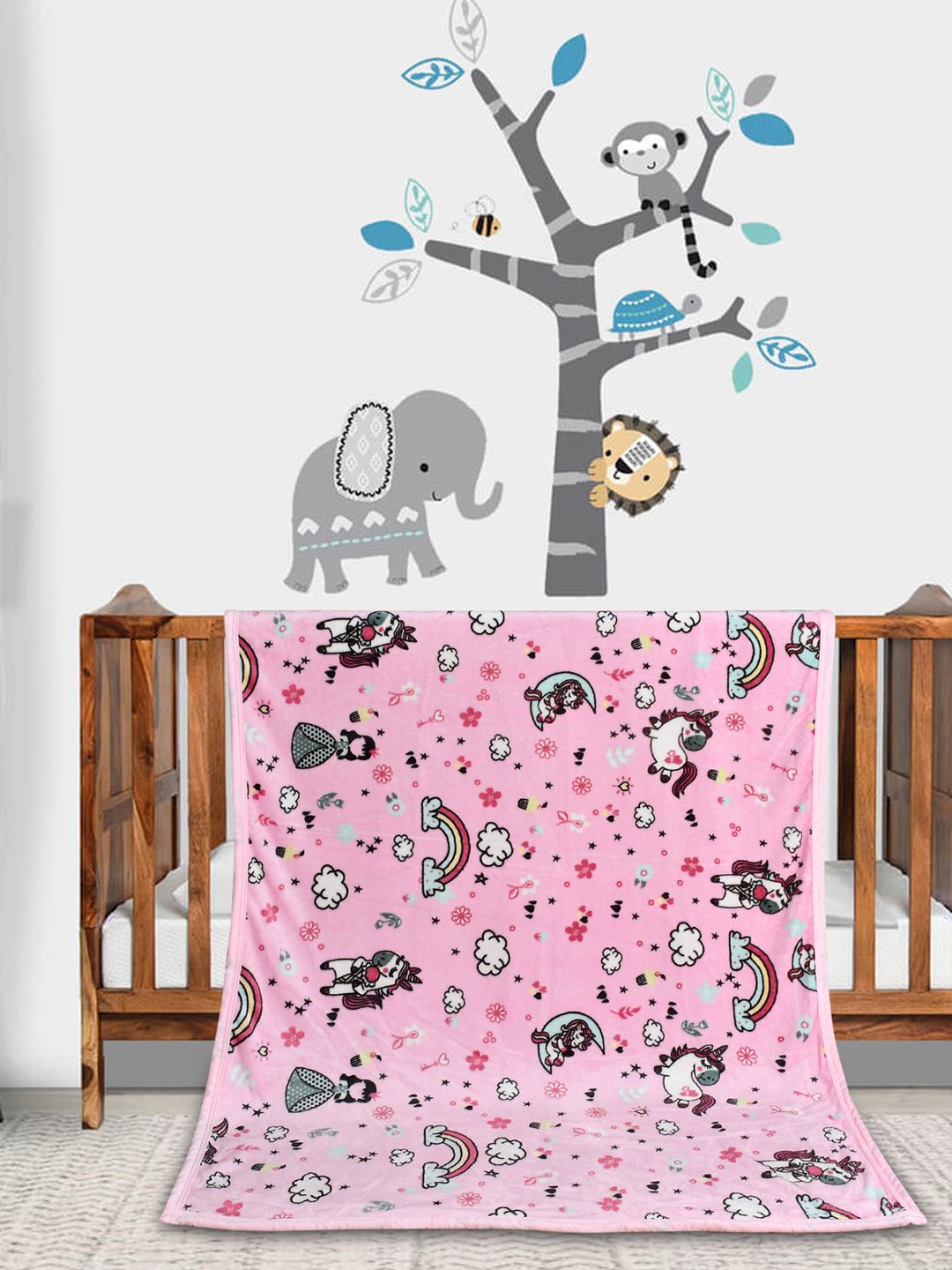 Florida Florida Pink & Blue Cartoon Characters Single Bed Blanket