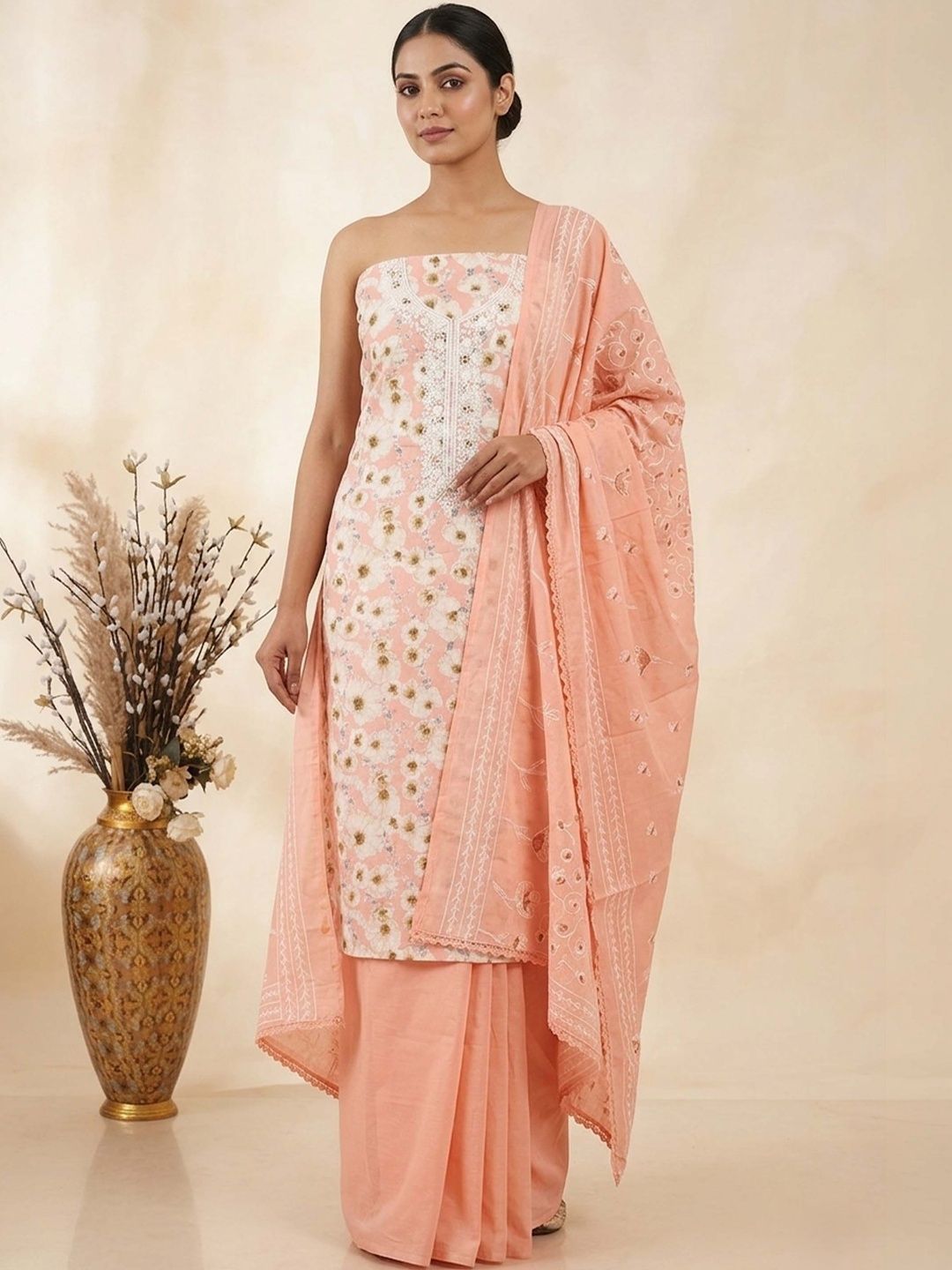 The Weavers Shop Printed Pure Cotton Unstitched Dress Material
