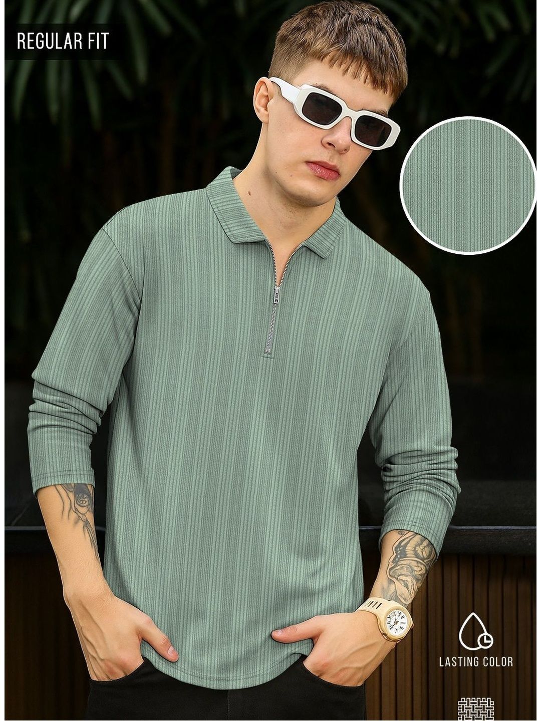 MODALEN Men Striped Polo Collar T-shirt