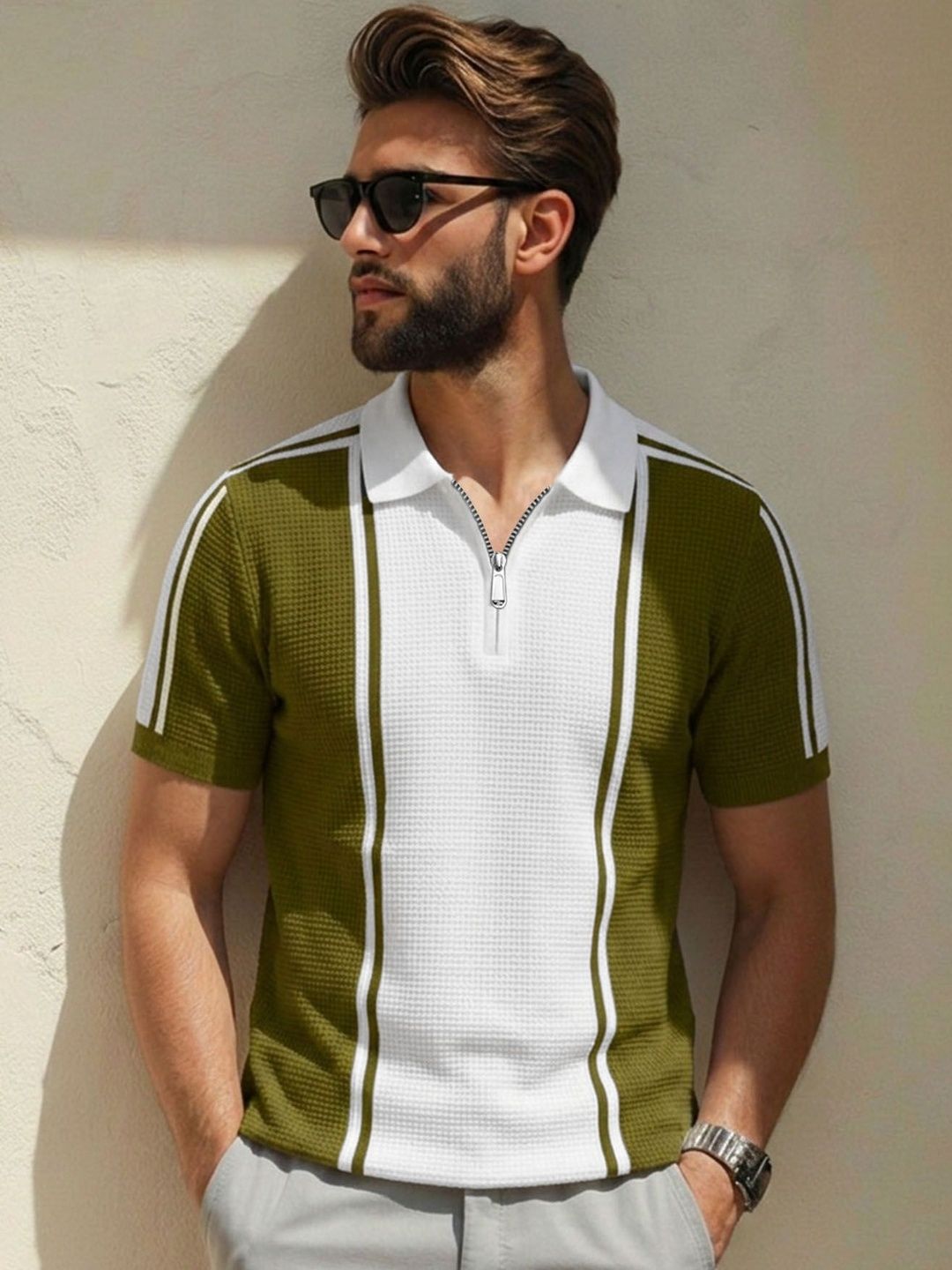 AUSK Men Colourblocked Polo Collar T-shirt