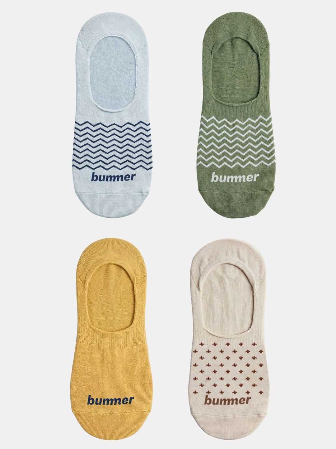 bummer Unisex Pack of 4 Cotton Assorted Patterned Ankle Length Socks