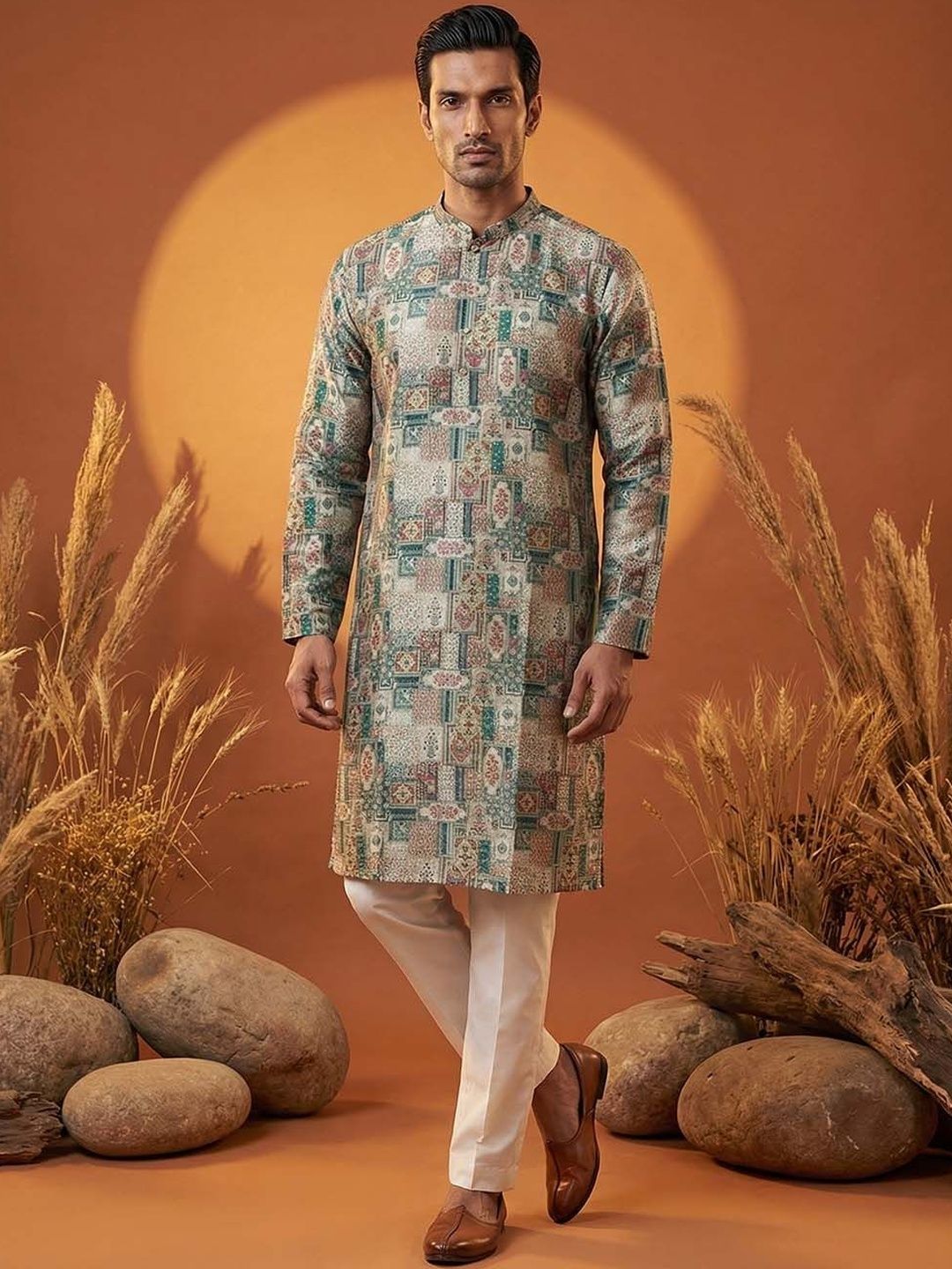 Ethnic Bay Ethnic Motifs Printed Mandarin Collar Straight Kurta