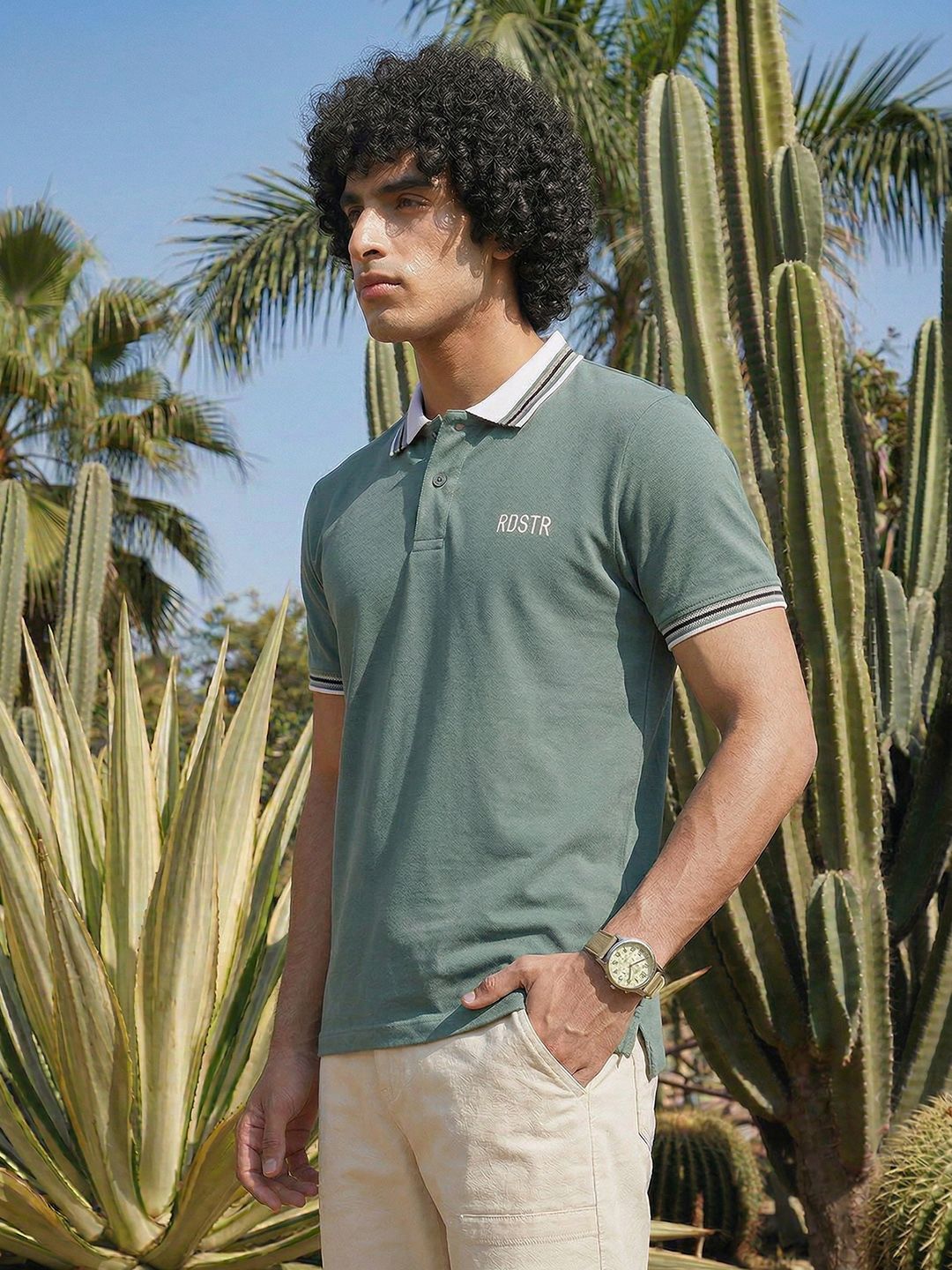 The Roadster Life Co. Typography Polo Collar Pure Cotton T-shirt