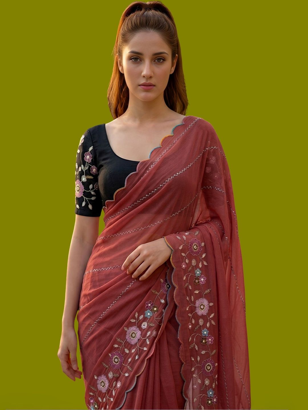 Moda Rapido Floral Sequinned Jute Silk Saree