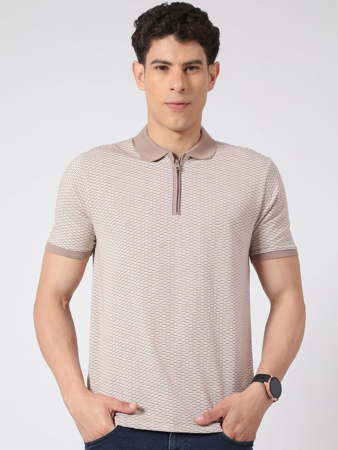 V-Mart Polo Collar Jacquard Cotton T-shirt