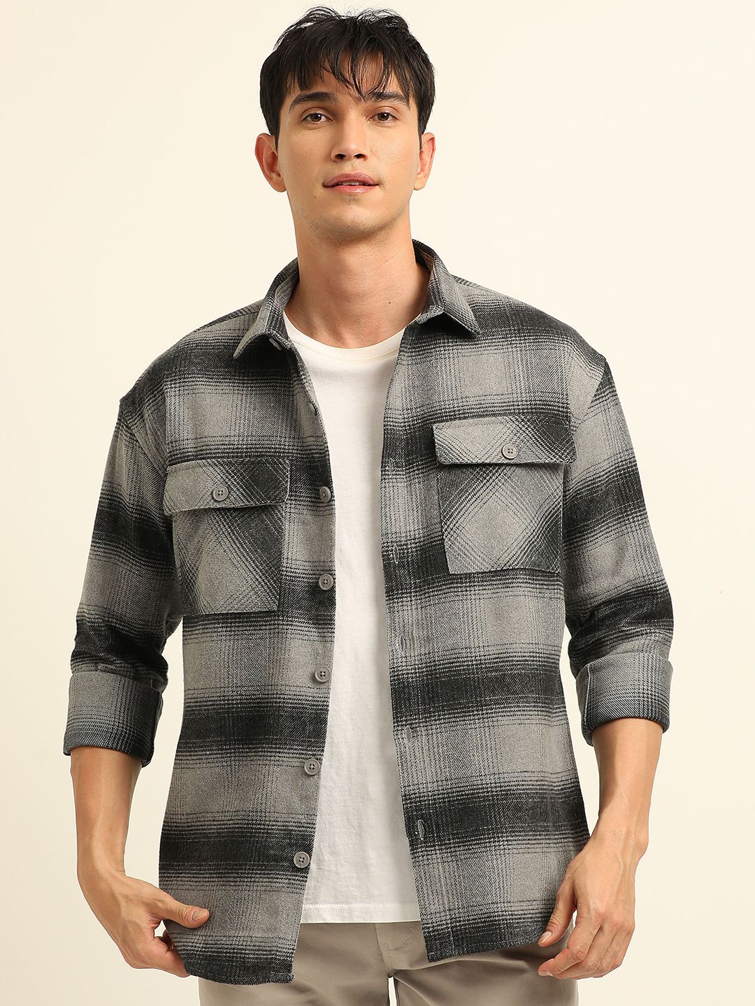 Bushirt Bushirt Checked Oversized Fit Pure Cotton Casual Shacket