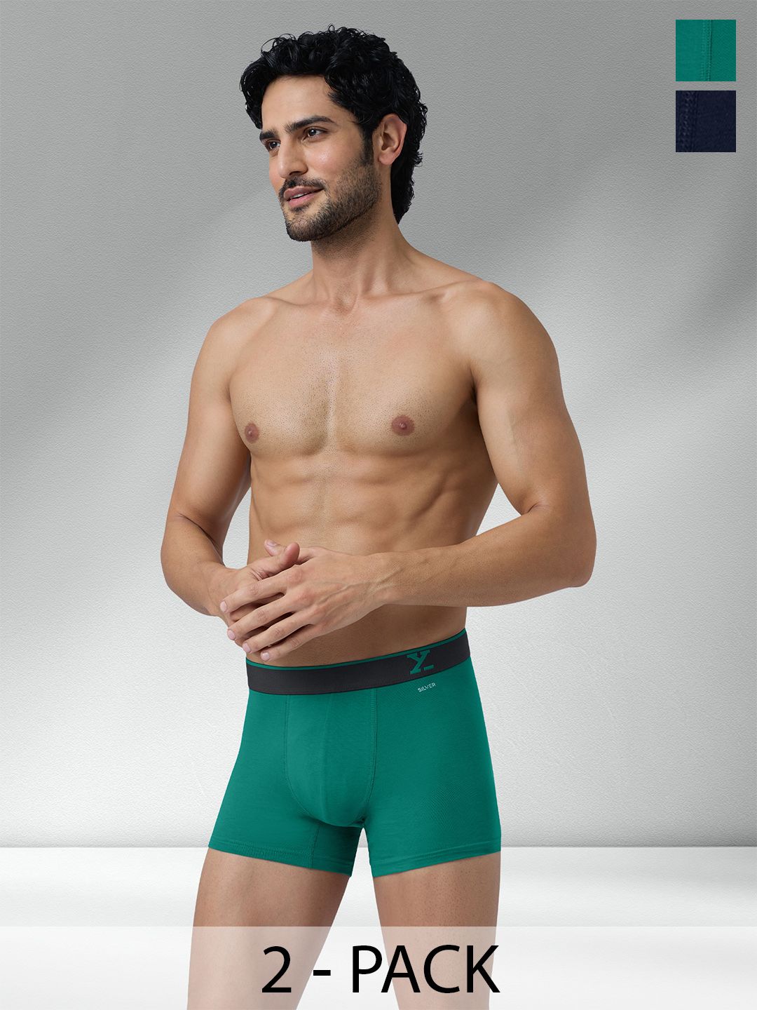 XYXX Men Pack Of 2 Traq Silver Cotton Trunk