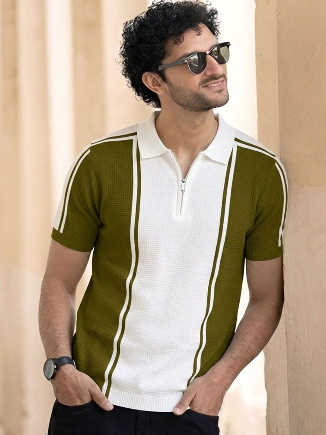 THE BEETEL HOUSE Men Colourblocked Polo Collar T-shirt