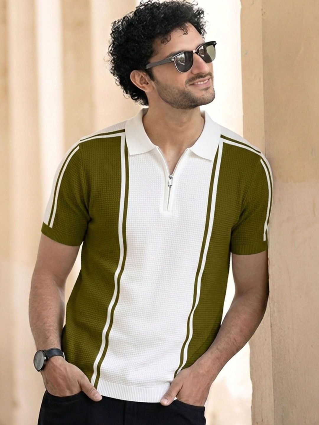 AUSK Men Colourblocked Polo Collar T-shirt