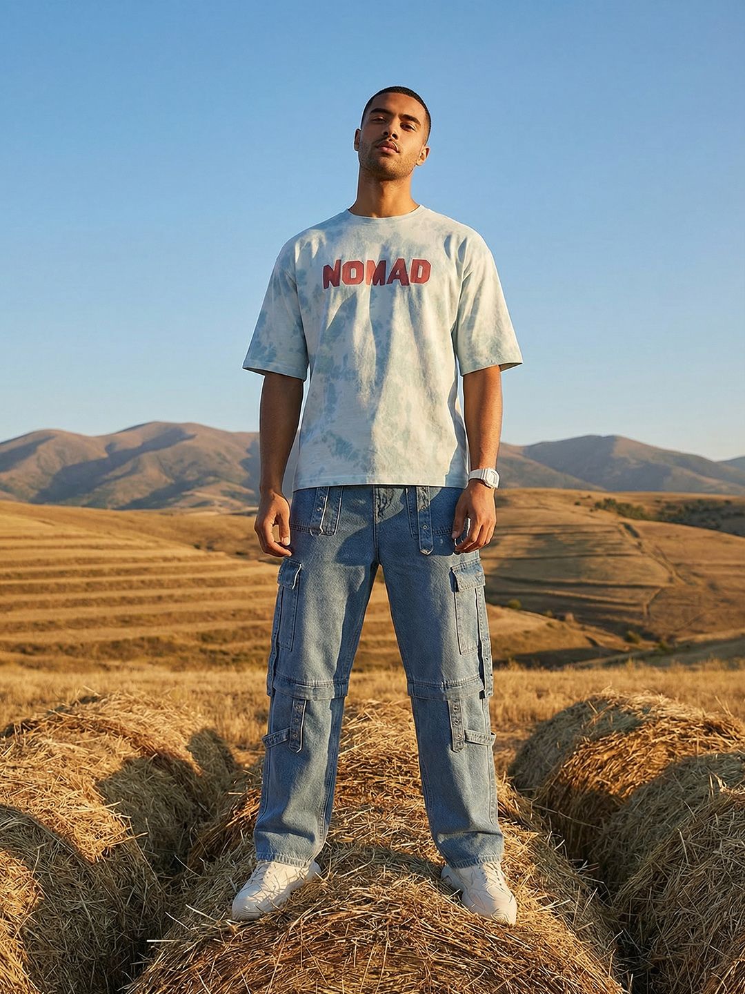 The Roadster Life Co. Oversized Fit Dyed Effect Typography Printed Pure Cotton T-shirt