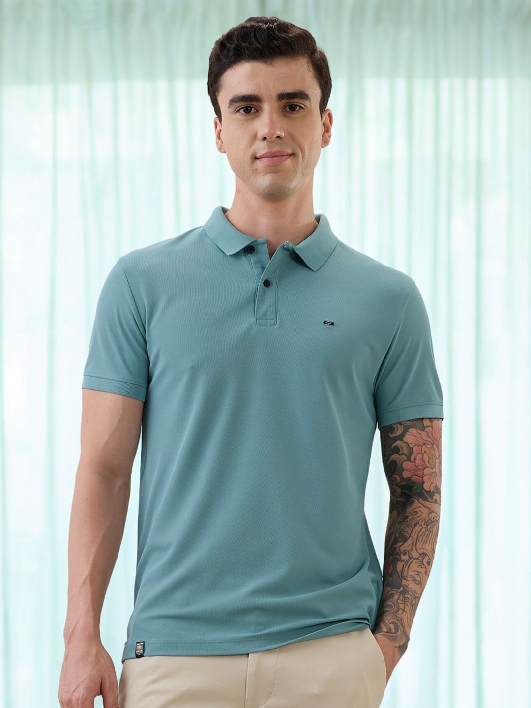 Nostrum Cherry Half Sleeve Seagreen Plain Polo T-shirt