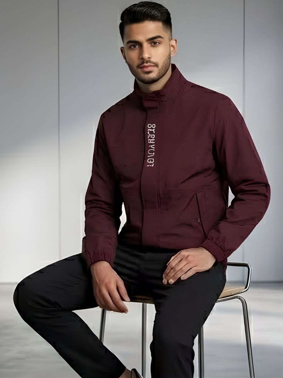 MIA FASHION Men Windcheater Stand Collar Biker Jacket