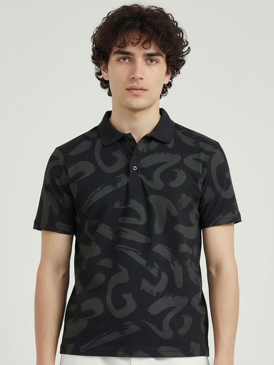 HERE&NOW Men Printed Polo Collar T-shirt
