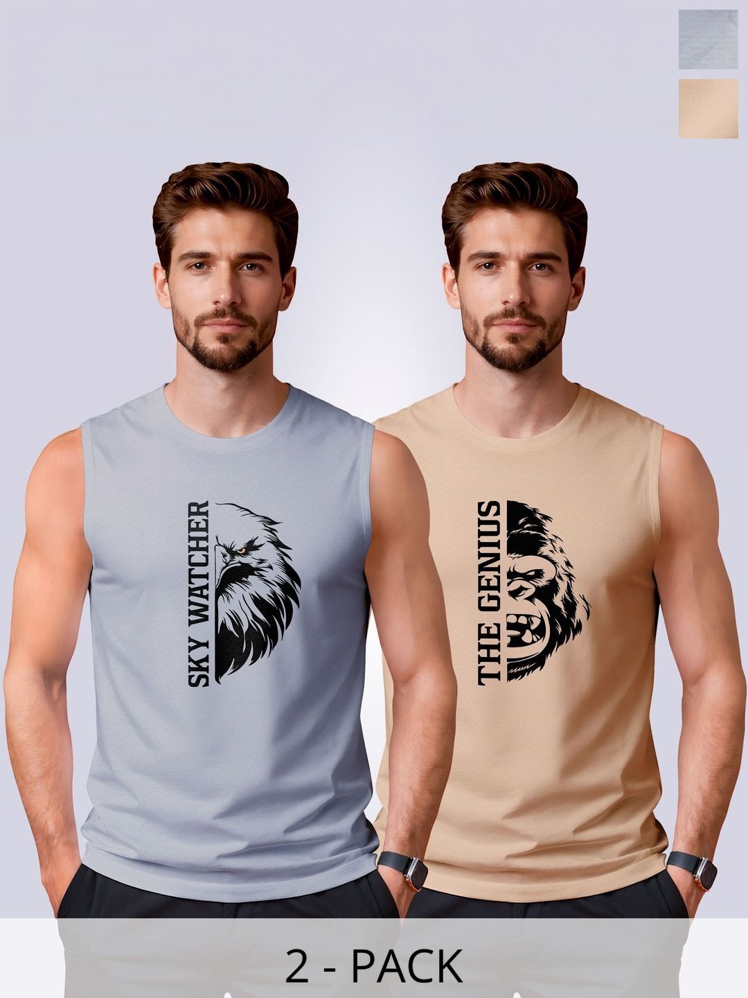 I&D Pack Of 2 Men Printed Round Neck Sleeveless T-shirt