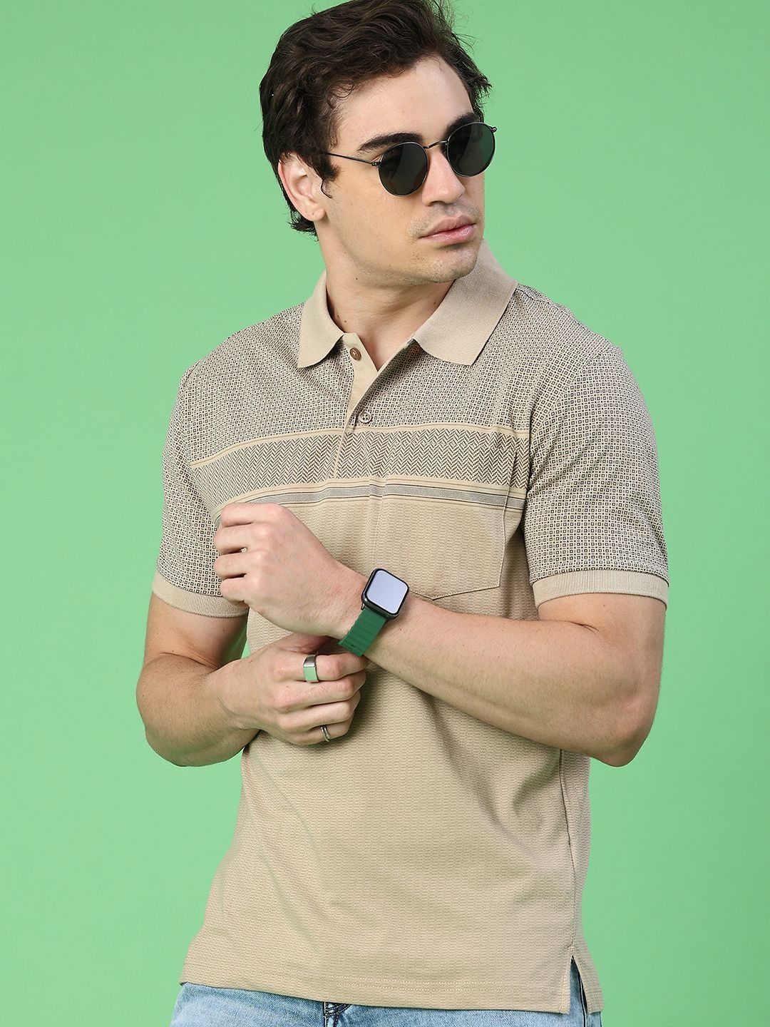 V-Mart Men Printed Polo Collar T-shirt