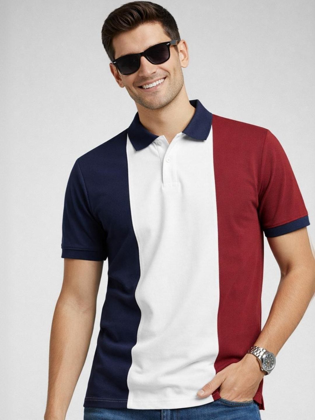 HERE&NOW Men Colourblocked Polo Collar T-shirt