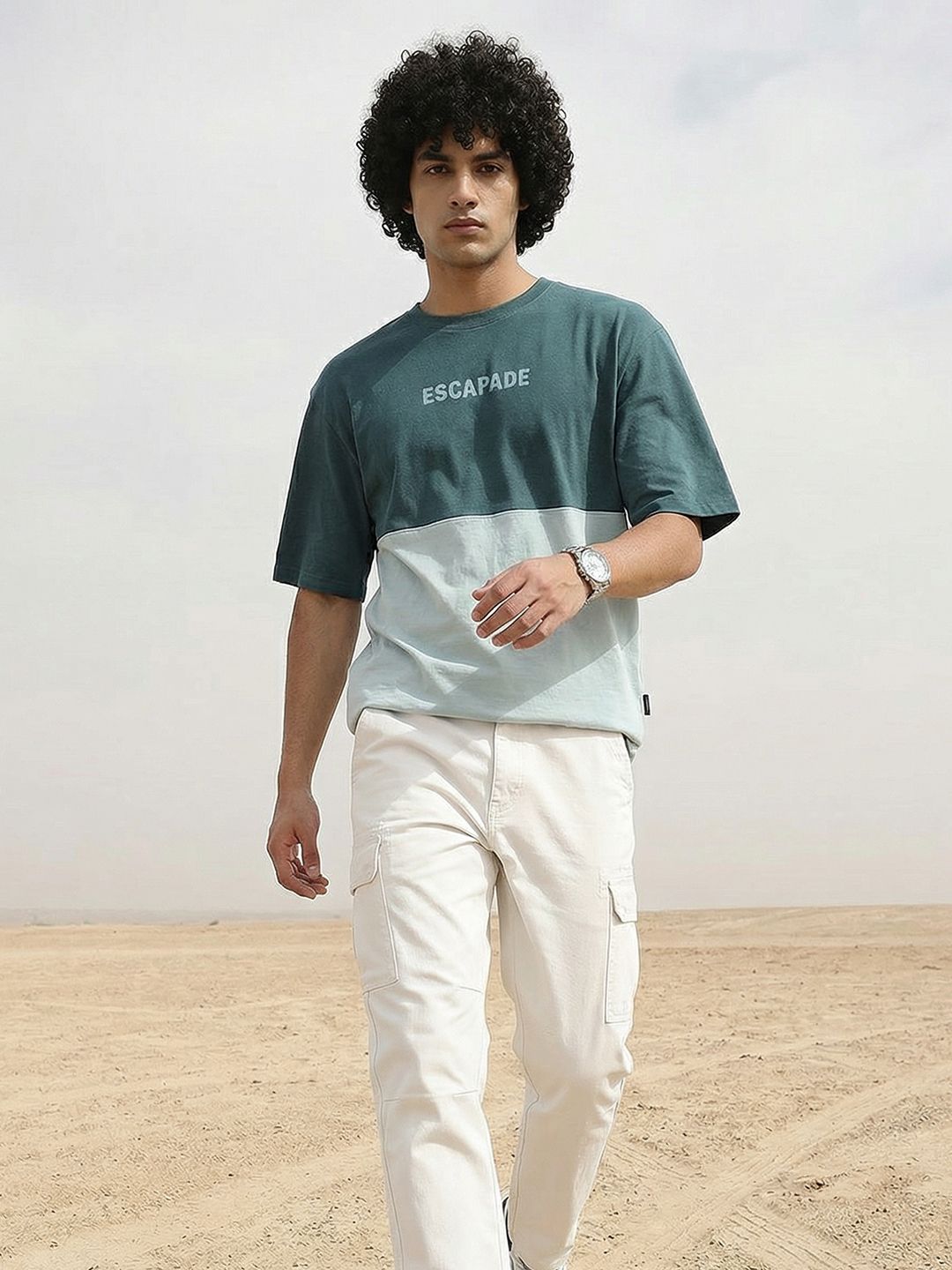 The Roadster Life Co. Dyed Effect Typography Printed Pure Cotton T-shirt