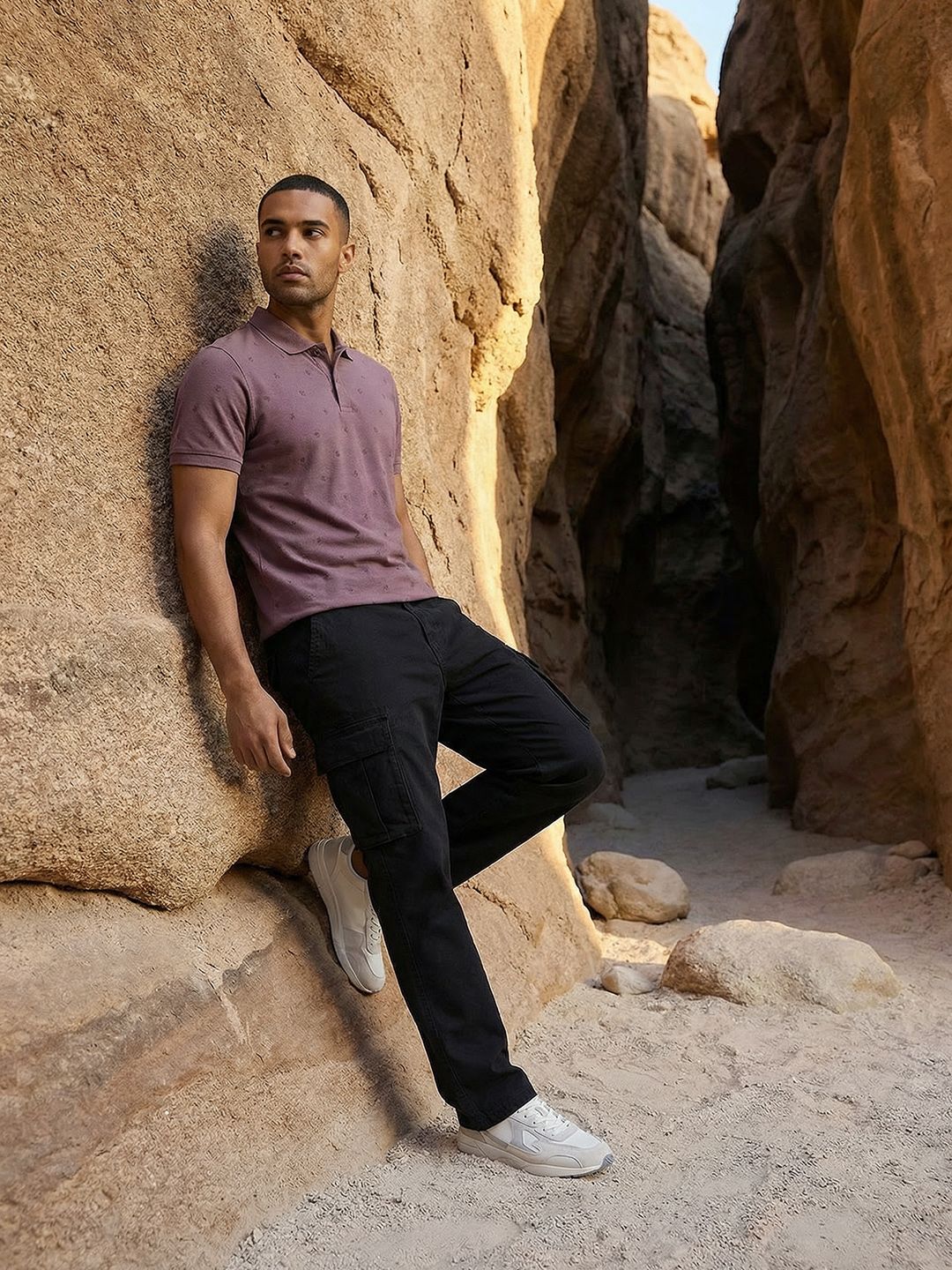 The Roadster Life Co. Polo Collar Conversational Printed Pure Cotton T-shirt