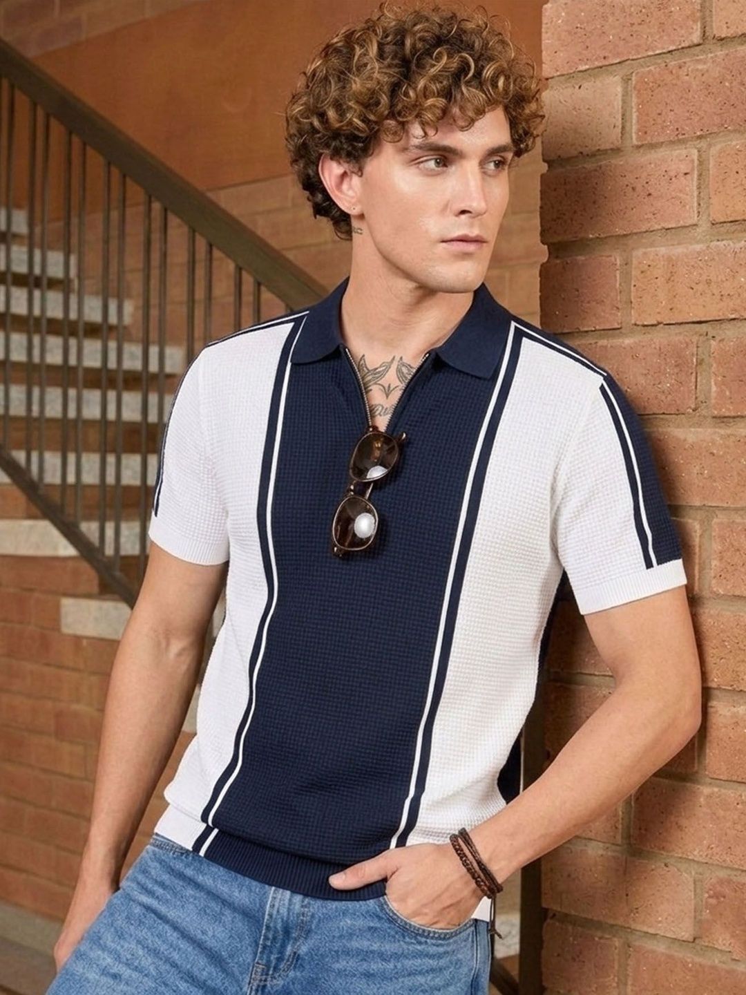 THE BEETEL HOUSE Men Colourblocked Polo Collar T-shirt