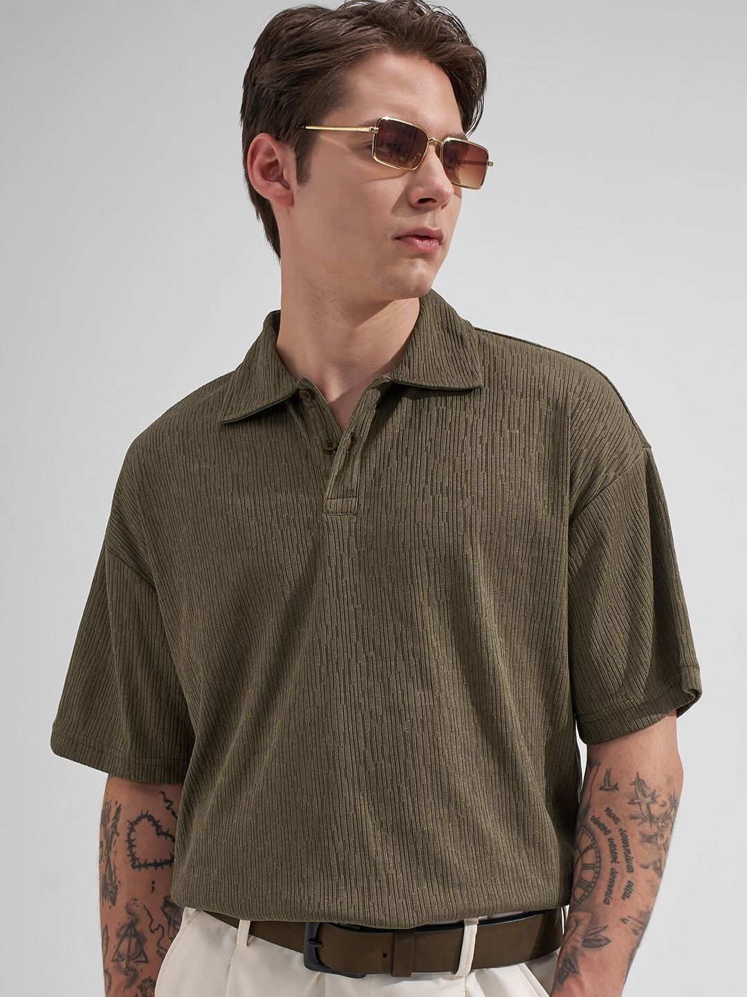 HIGHLANDER Men Polo Collar Drop-Shoulder Sleeves T-shirt