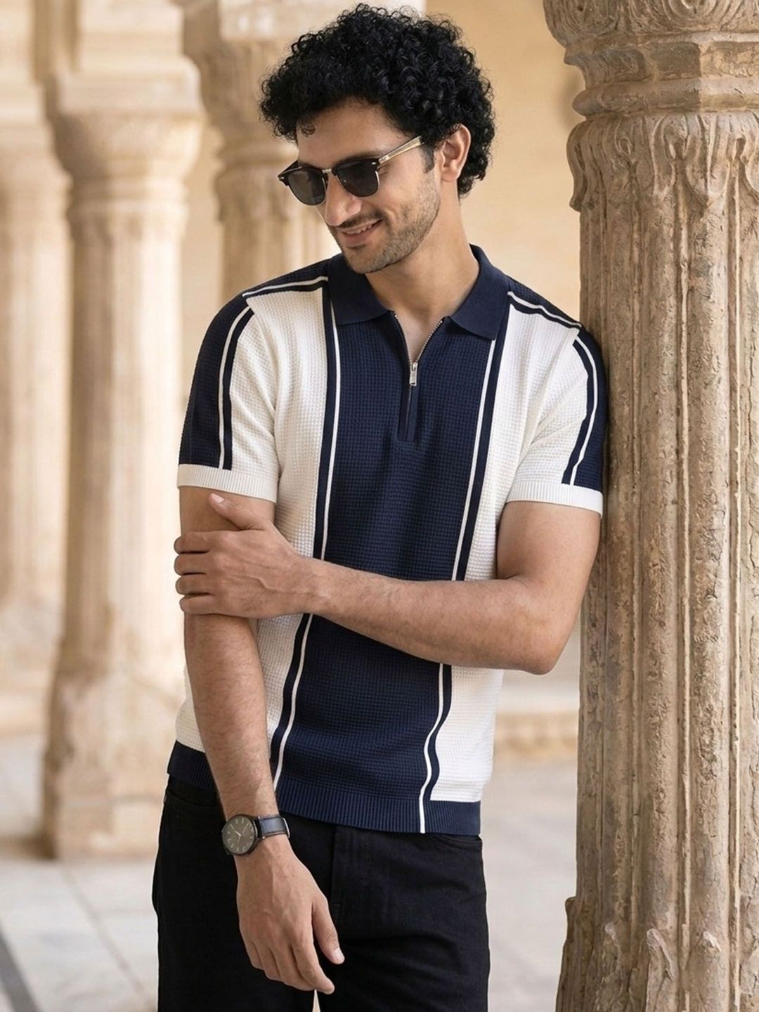 THE BEETEL HOUSE Men Colourblocked Polo Collar T-shirt