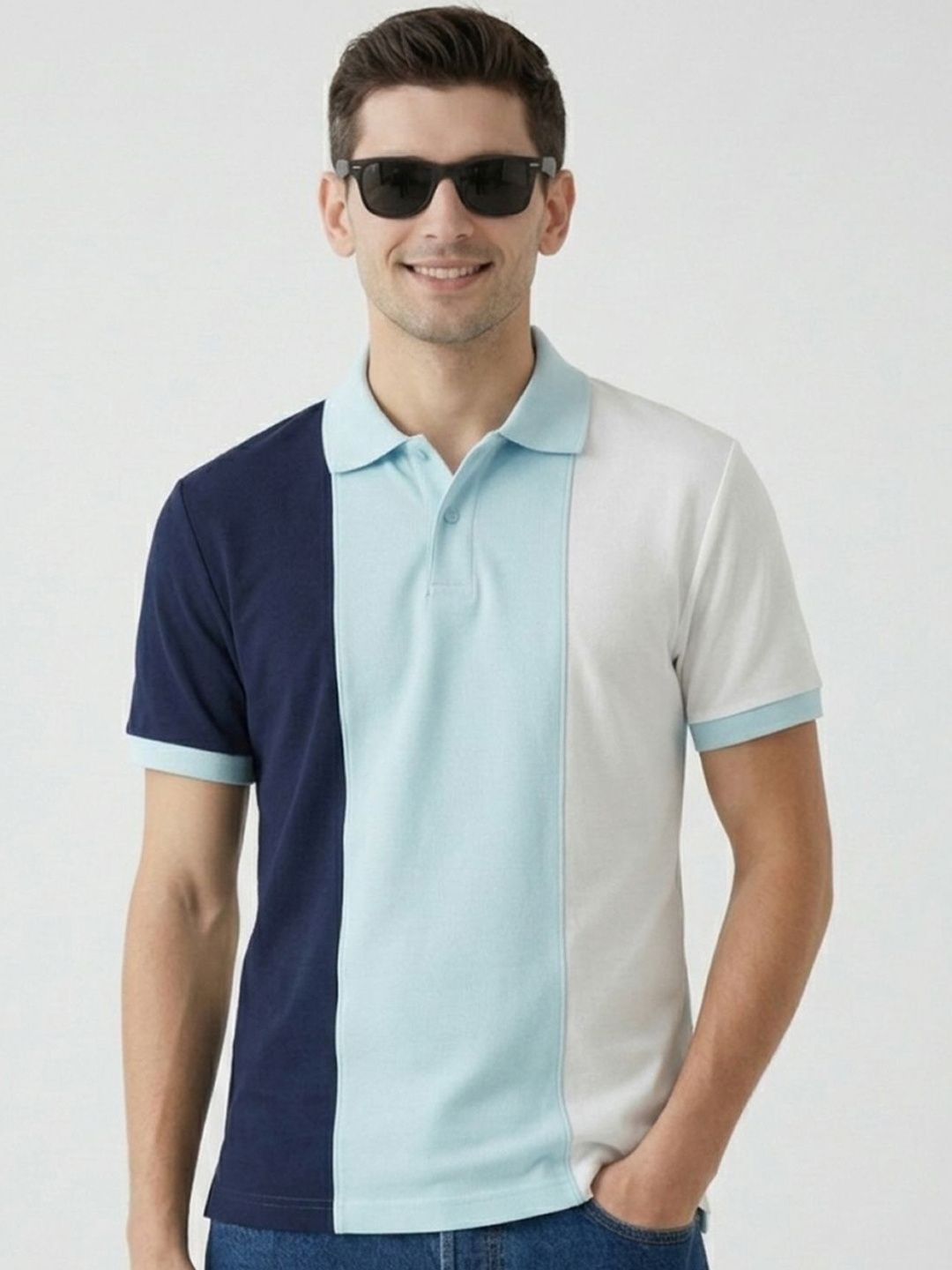 HERE&NOW Men Colourblocked Polo Collar T-shirt