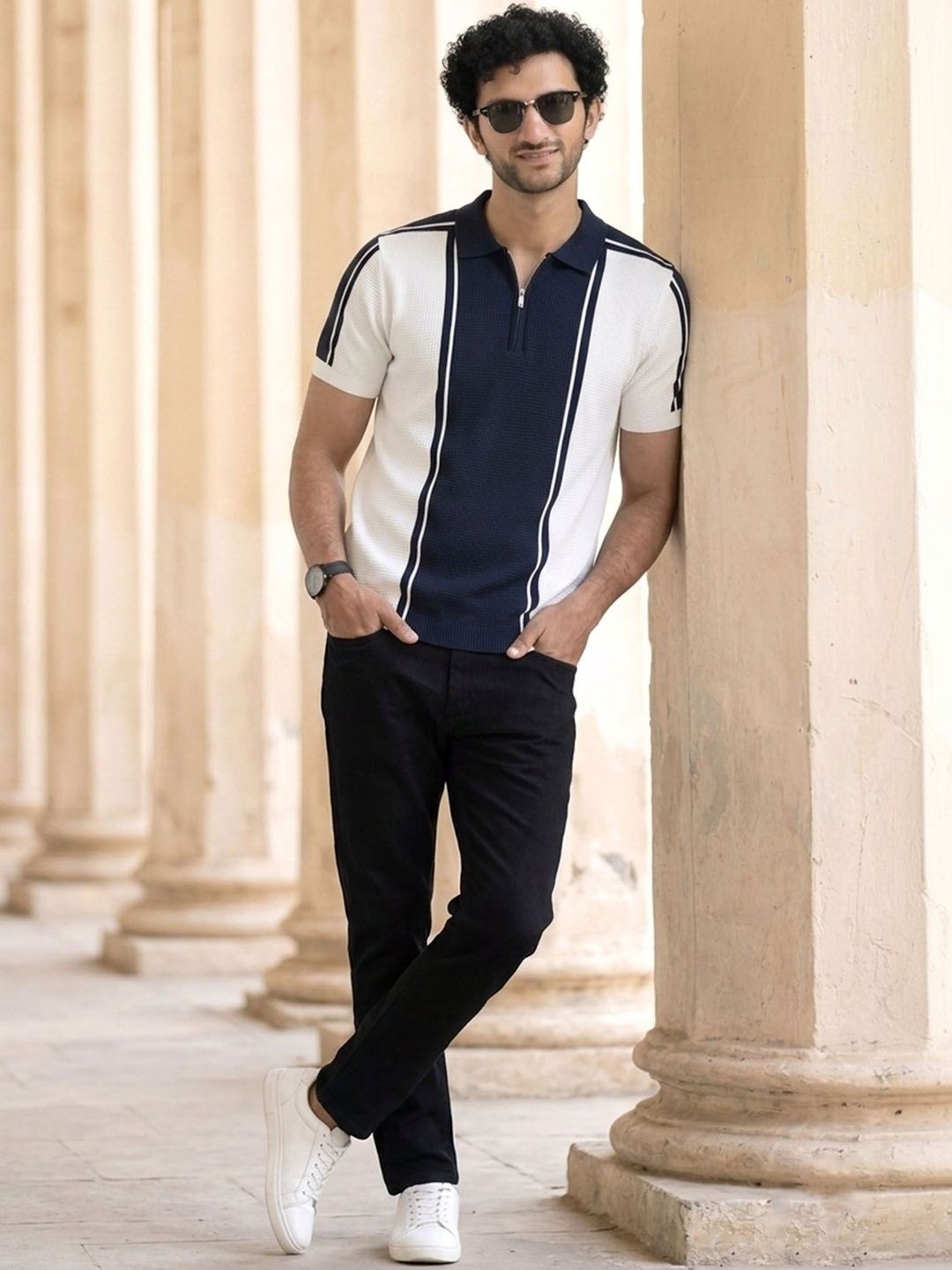 AUSK Men Colourblocked Polo Collar T-shirt
