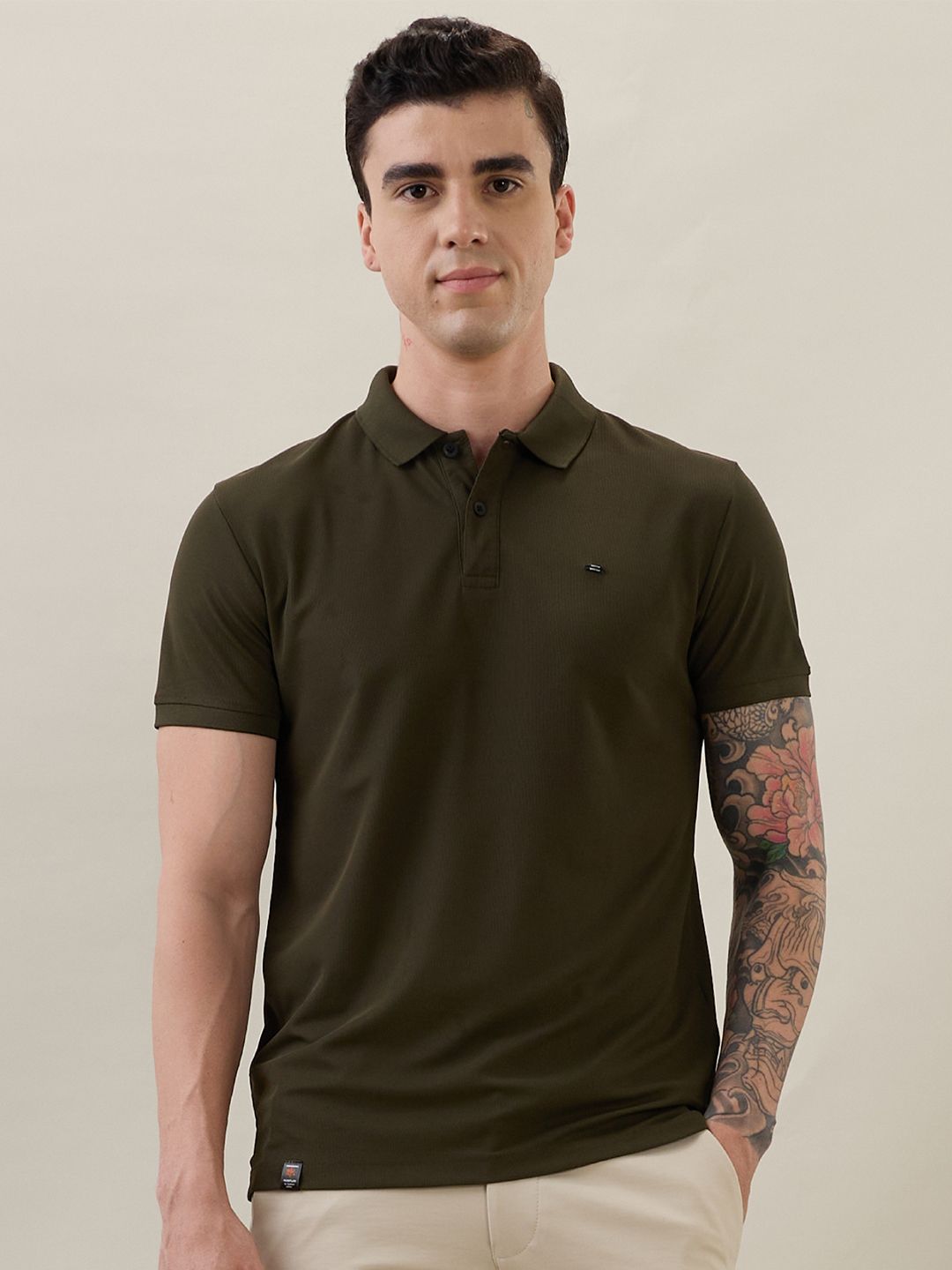 Nostrum Cherry Half Sleeve Olive Plain Polo T-shirt