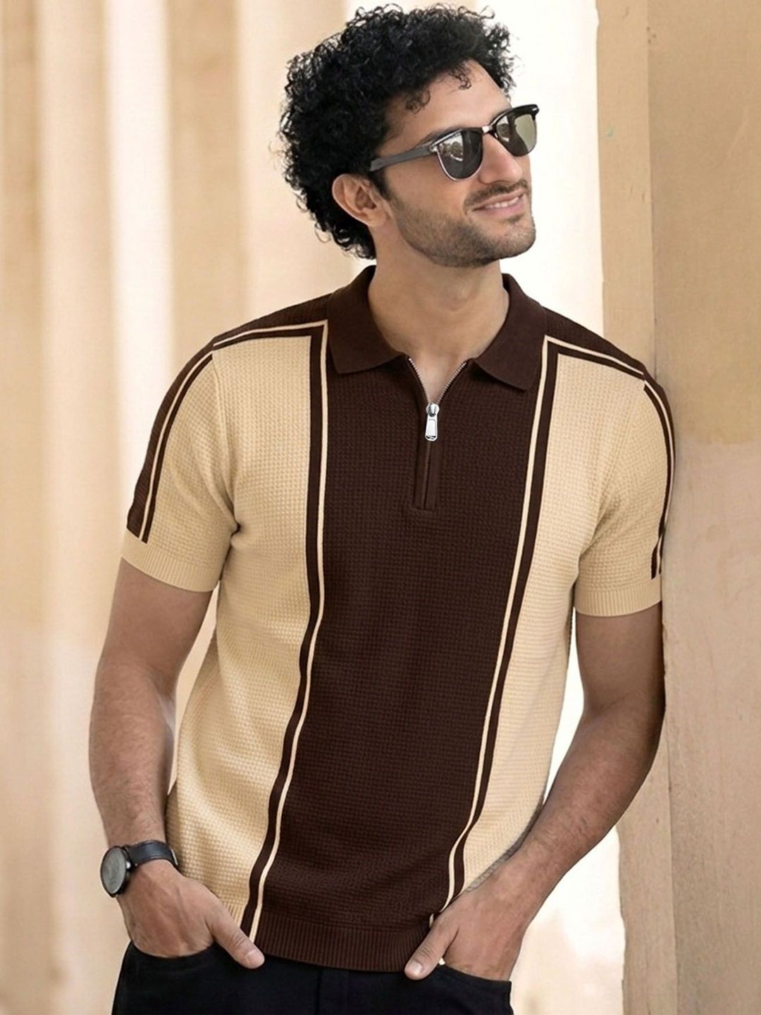 AUSK Men Colourblocked Polo Collar T-shirt