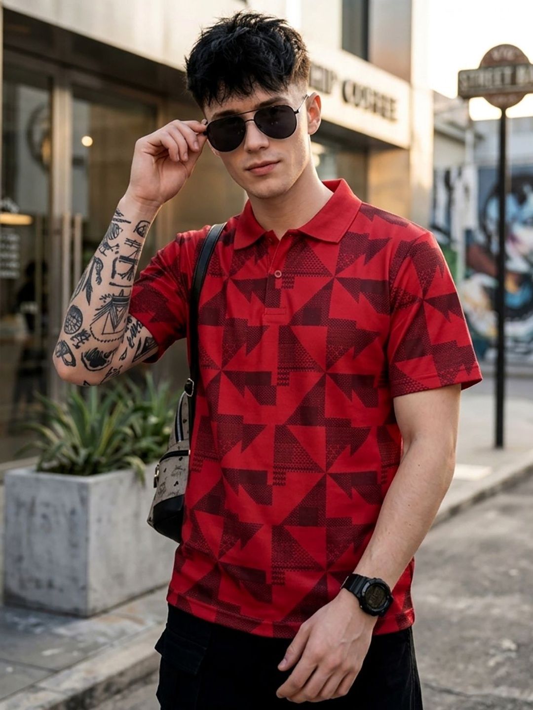 glitchez Men Printed Polo Collar T-shirt