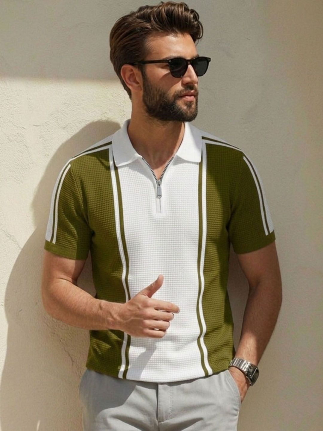 THE BEETEL HOUSE Men Colourblocked Polo Collar T-shirt