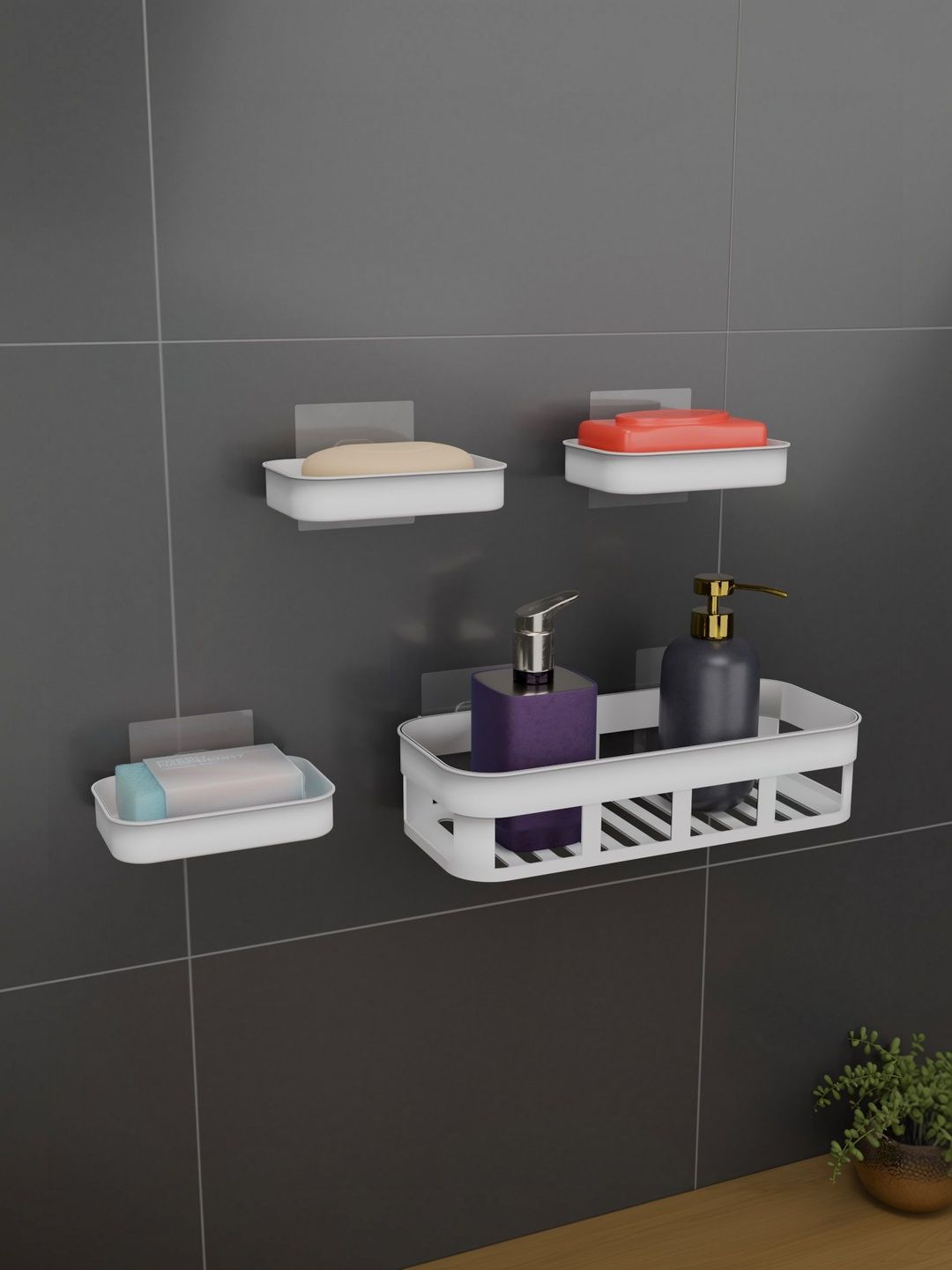 BESTZONE RETAIL MALL White 4 piece Solid Plastic Bathroom Caddy