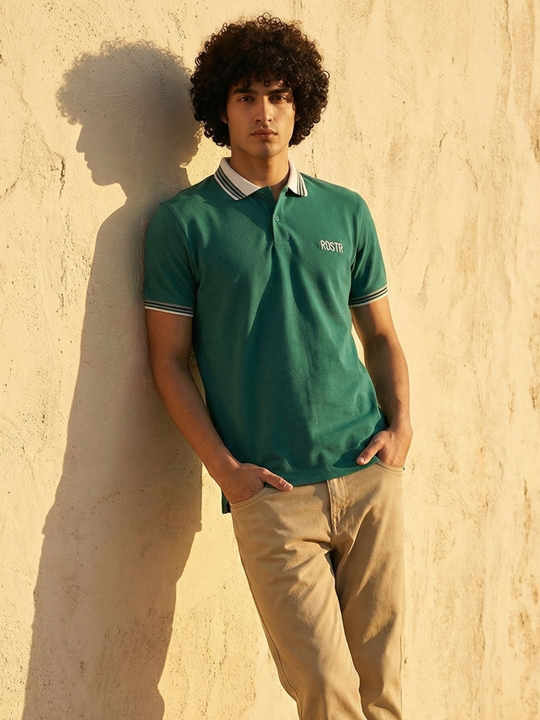 The Roadster Life Co. Typography Polo Collar Pure Cotton T-shirt
