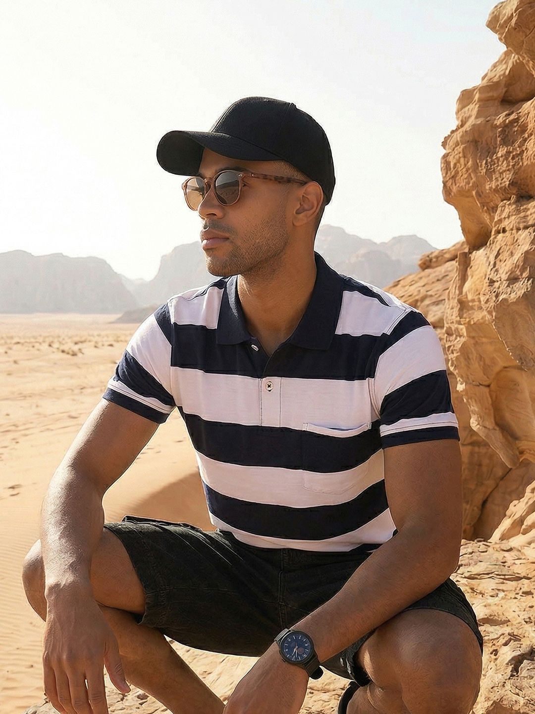 The Roadster Life Co. Striped Polo Collar Pure Cotton T-shirt