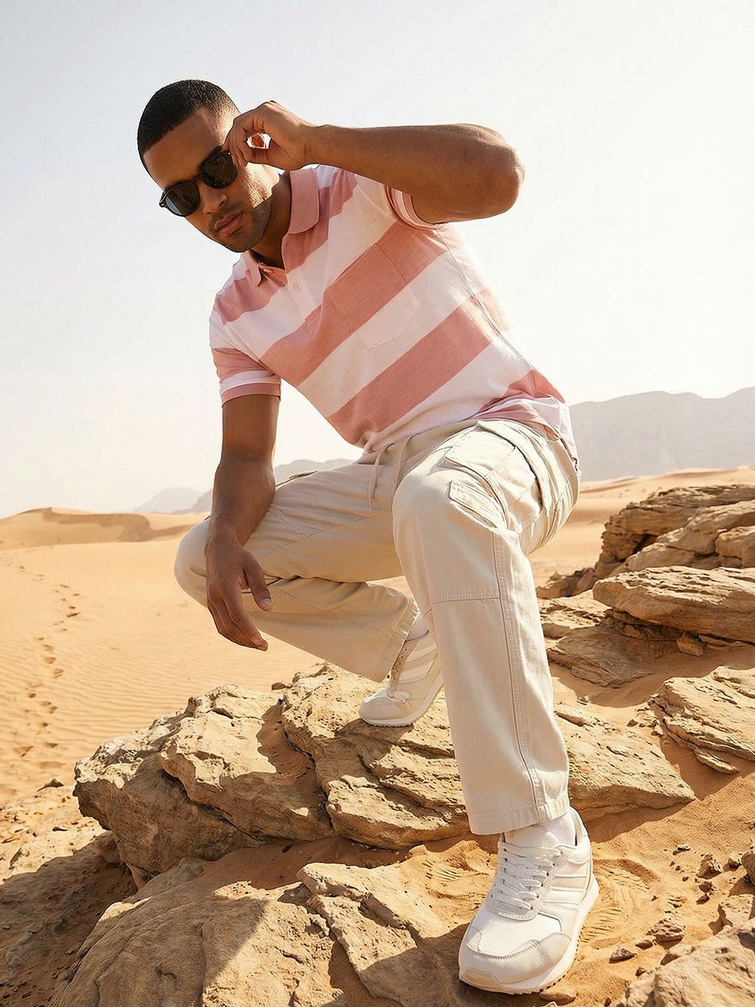 The Roadster Life Co. Striped Polo Collar Pure Cotton T-shirt