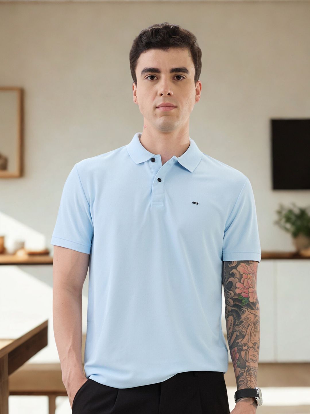 Nostrum Cherry Half Sleeve Sky Plain Polo T-shirt