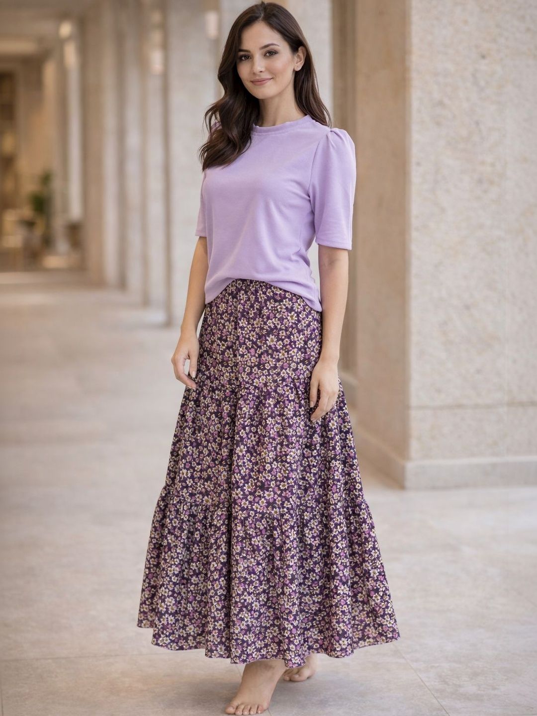AmorLuxe Summer Checks Solid Vest Top with Skirt