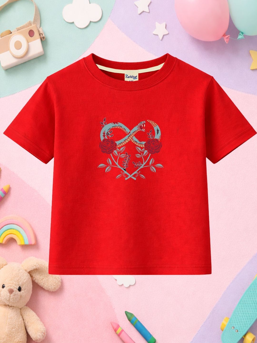 The Natkhat Tales The Natkhat Tales Girls Printed Round Neck Cotton T-shirt