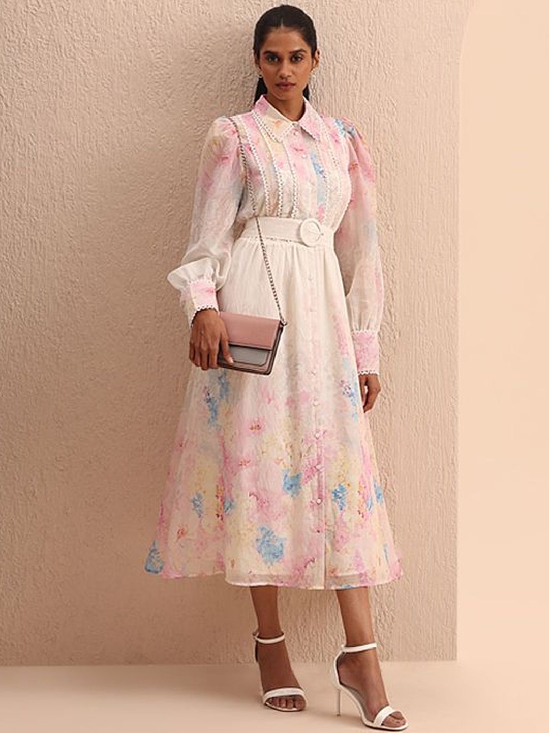 Floral Print Fit & Flare Midi Bishop Sleeve Dress Vero Moda Floral Print Bishop Sleeve Fit & Flare Midi Dress