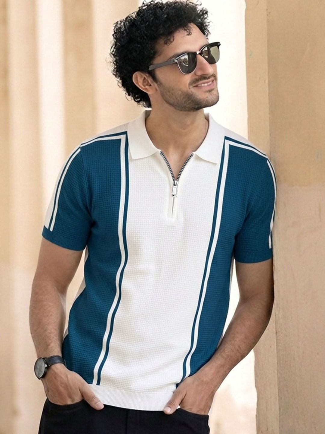 AUSK Men Colourblocked Polo Collar T-shirt