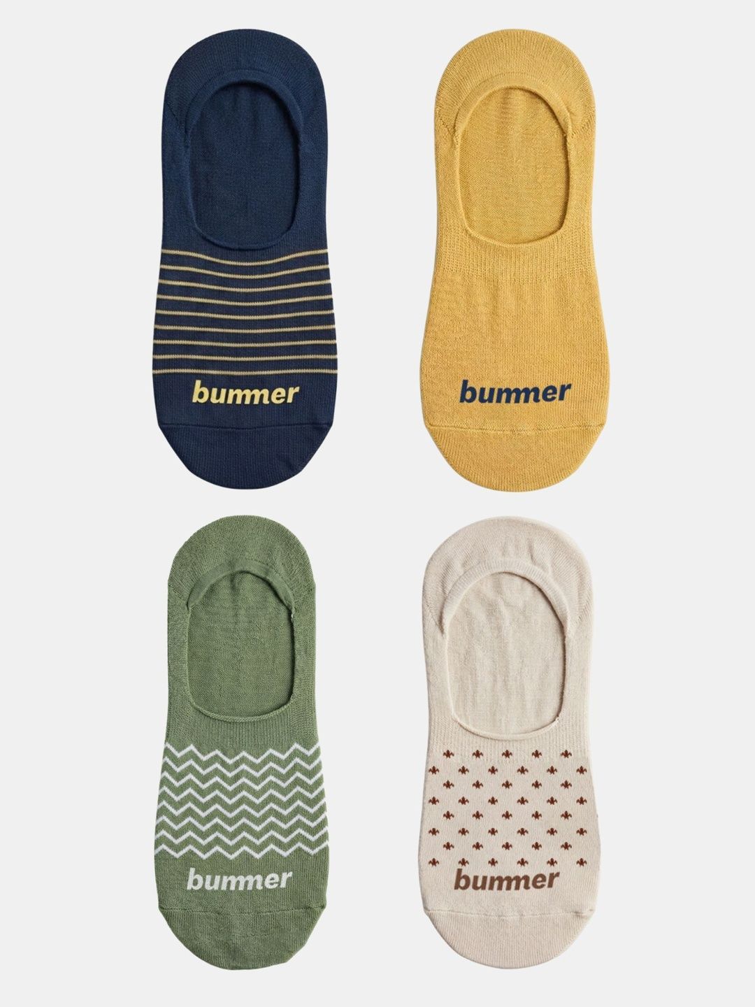 bummer Unisex Pack of 4 Cotton Assorted Patterned Ankle Length Socks