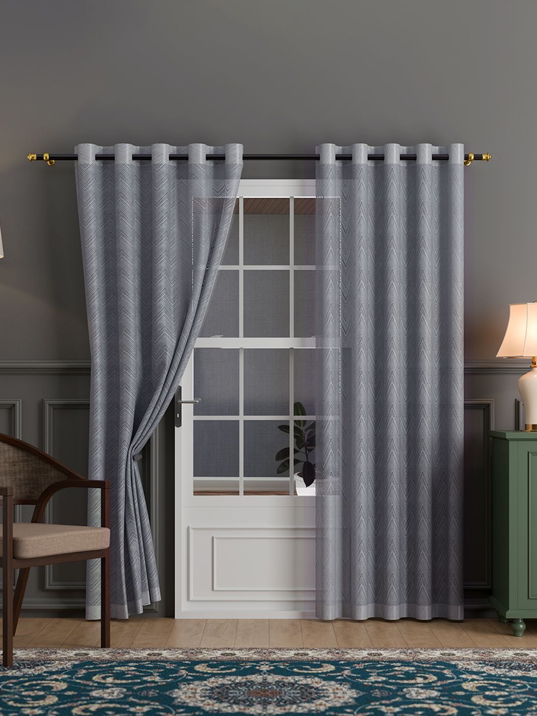 Kuber Industries Kuber Industries Grey Set of 2 Room Darkening Long Door Curtain