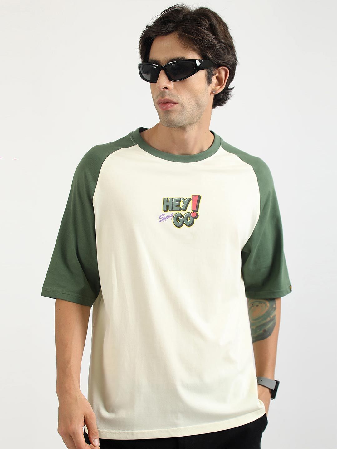Maniac Men Typography Colourblocked T-shirt