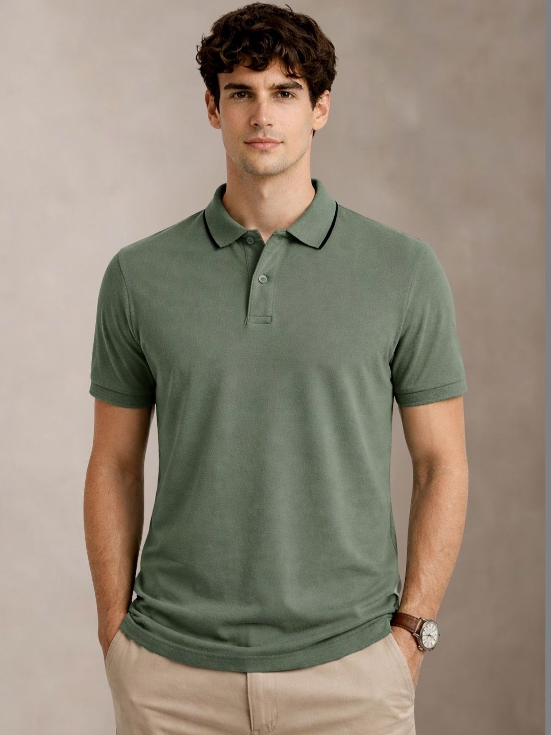 ADRO Men Polo Collar Cotton T-shirt