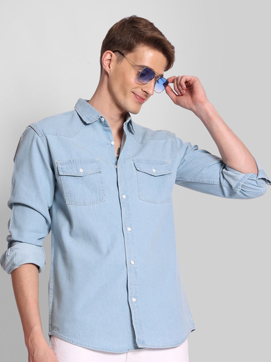 Buy Bene Kleed Men Regualar Fit Double Pocket Denim Shirt - Shirts