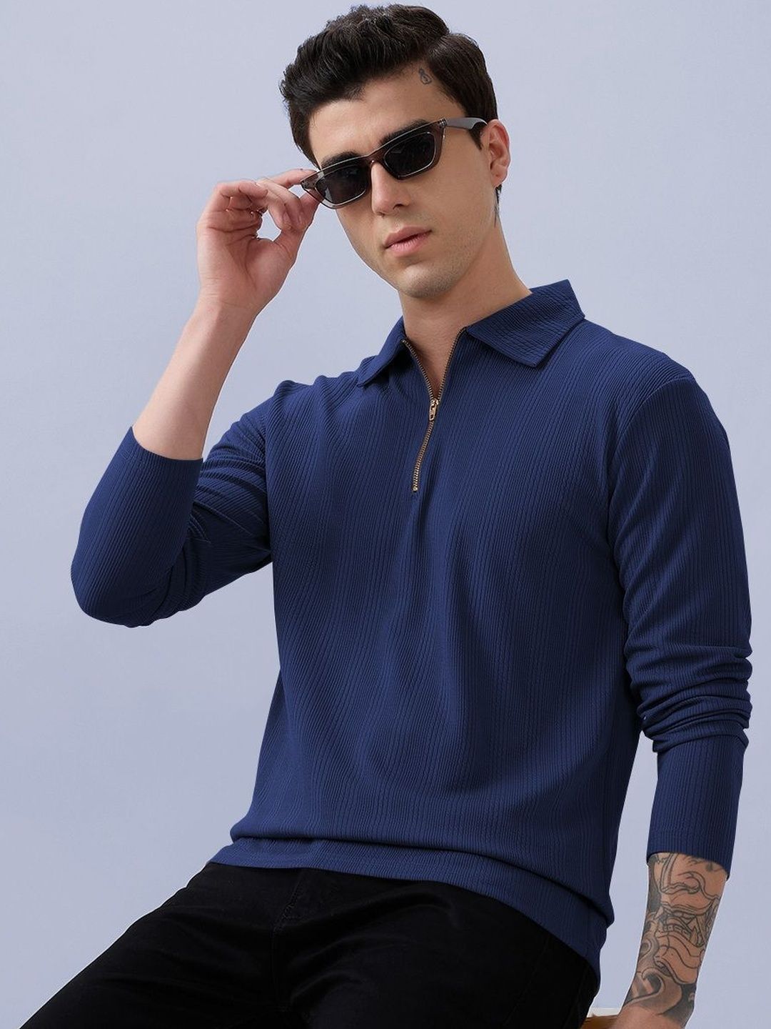 MODALEN Men Striped Polo Collar T-shirt